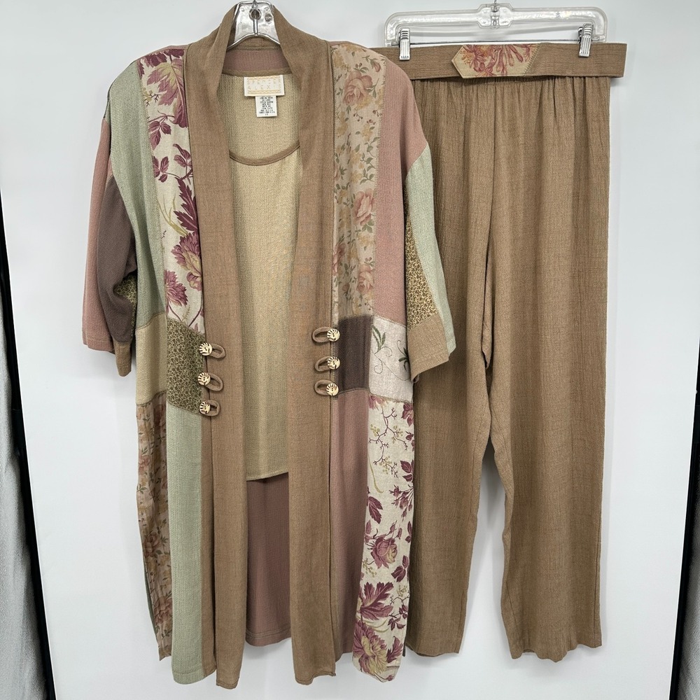 Spencer Alexis‎ Vintage Duster Pant Set Size 1X Linen Belted Patchwork Artsy USA